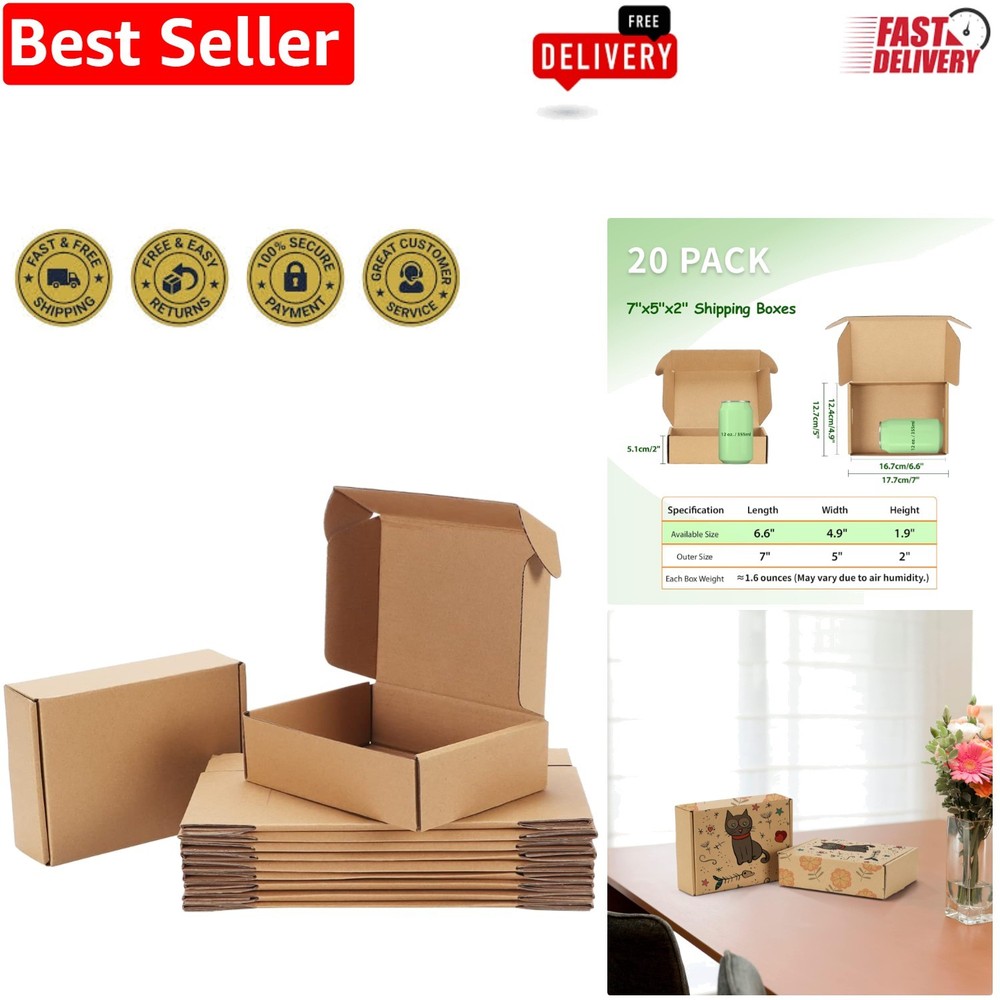 Lightweight & Sturdy 20-Pack 7x5x2 Shipping Boxes – Perfect for All Your Needs