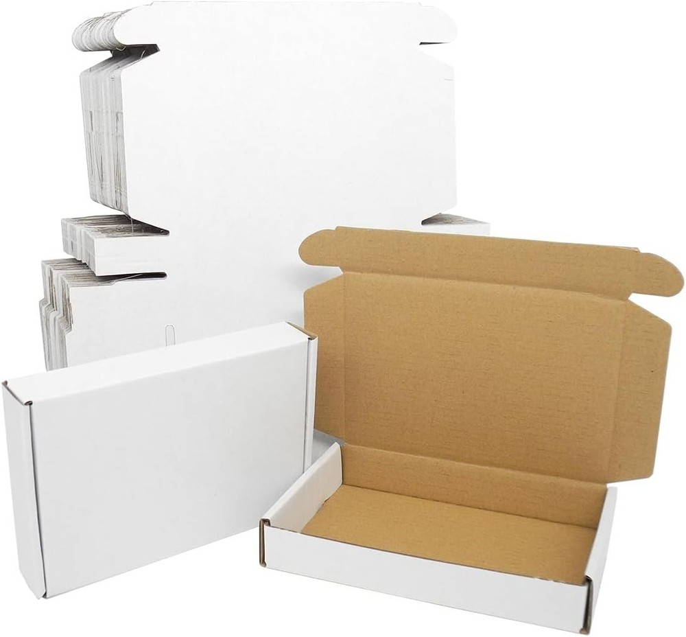 50 Pack 6x4x1 Inch White Corrugated Shipping Boxes, Cardboard Literature Mailers