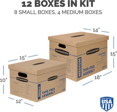 Classic Moving Box Kit – 12 Pack with Lids, Reinforced Handles, No Tape Needed