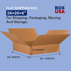 26x26x6 Flat Corrugated Shipping Boxes – Pack of 10 for Storage & Mailing