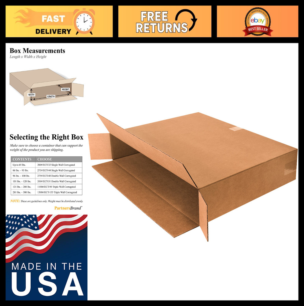 Side Loading Boxes, 30″L x 5″W x 24″H, Kraft Paper, Pack of 10 – Shipping & Stor