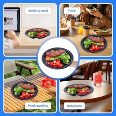 YANGRUI 150-Pack 10″ Black 3-Compartment Plate – Shrink Wrapped No Pre-Wash |…
