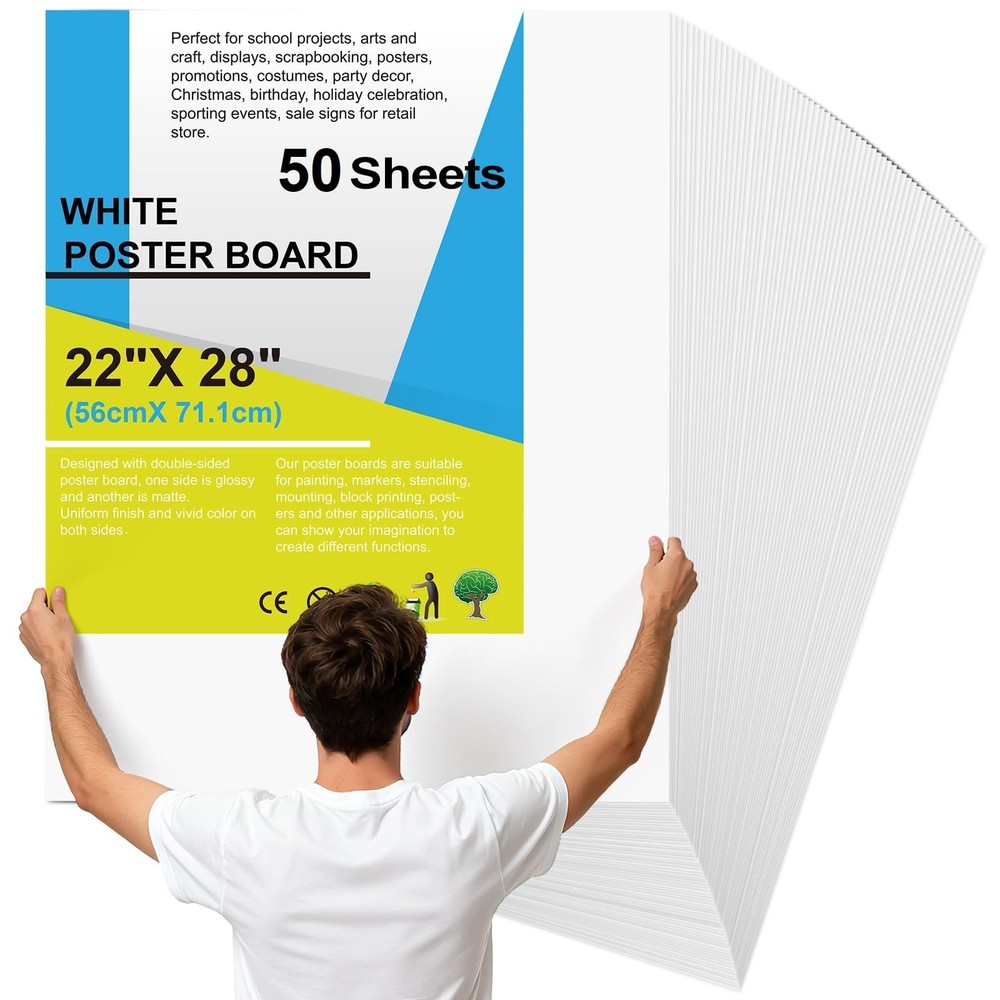 50Pcs 22″ x 28″ Poster Board White Poster Paper Bulk, ROOKEA 250 GSM Thicknes…