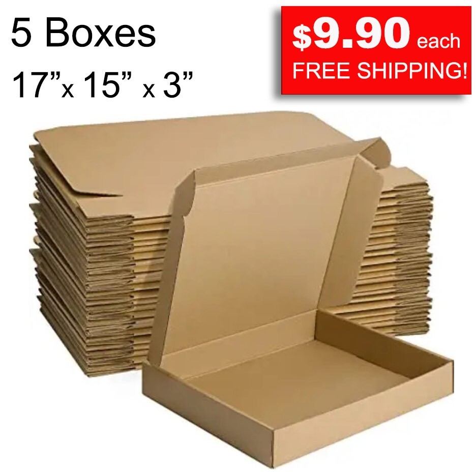 Multiuse Cardboard Box 17 x 15 x 3″ Laptop, Literature Mailers, 5 Per Bundle