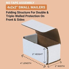 Lightweight 50-Pack 4x2x2″ White Corrugated Shipping Boxes – Eco-Friendly Design