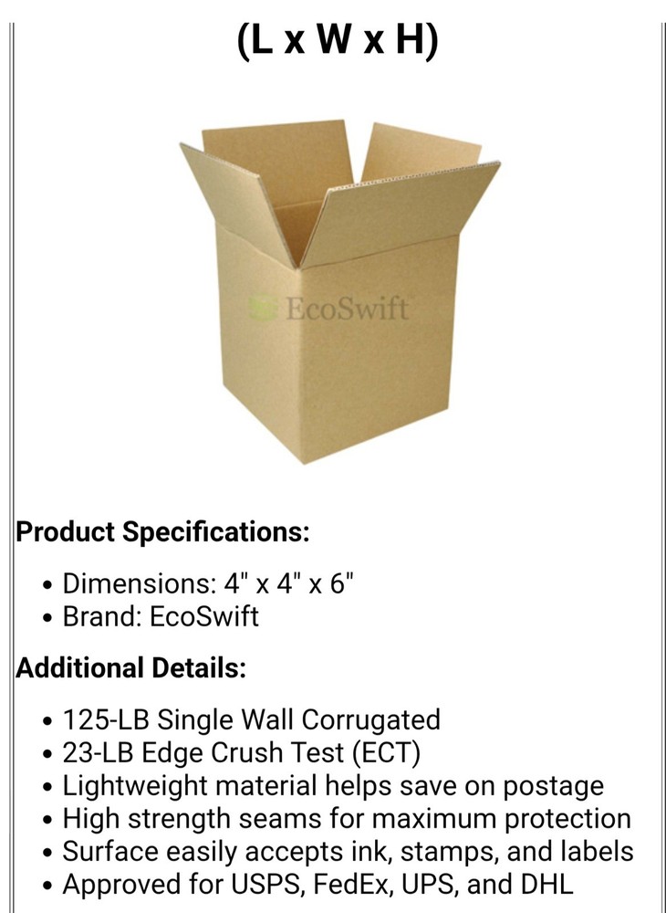 4x4x6 Eco Swift Cardboard Box ECT 23 lb 50 pack