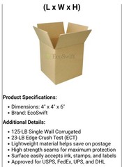 4x4x6 Eco Swift Cardboard Box ECT 23 lb 50 pack
