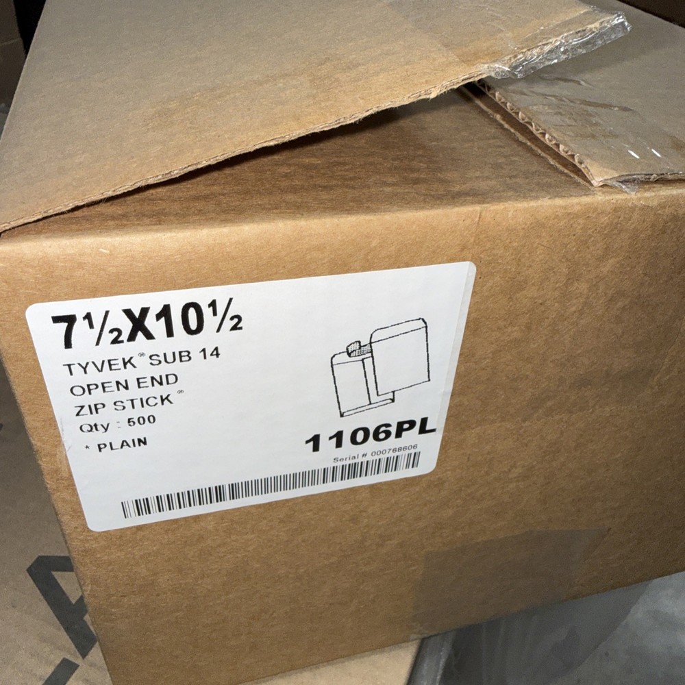 7-1/2 x 10-1/2 Envelopes Tyvek Sub 14 Open End Zip Stick – 500 In Carton