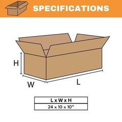 24 x 10 x 10″ – Long Corrugated Boxes, ECT-32, 25/pack