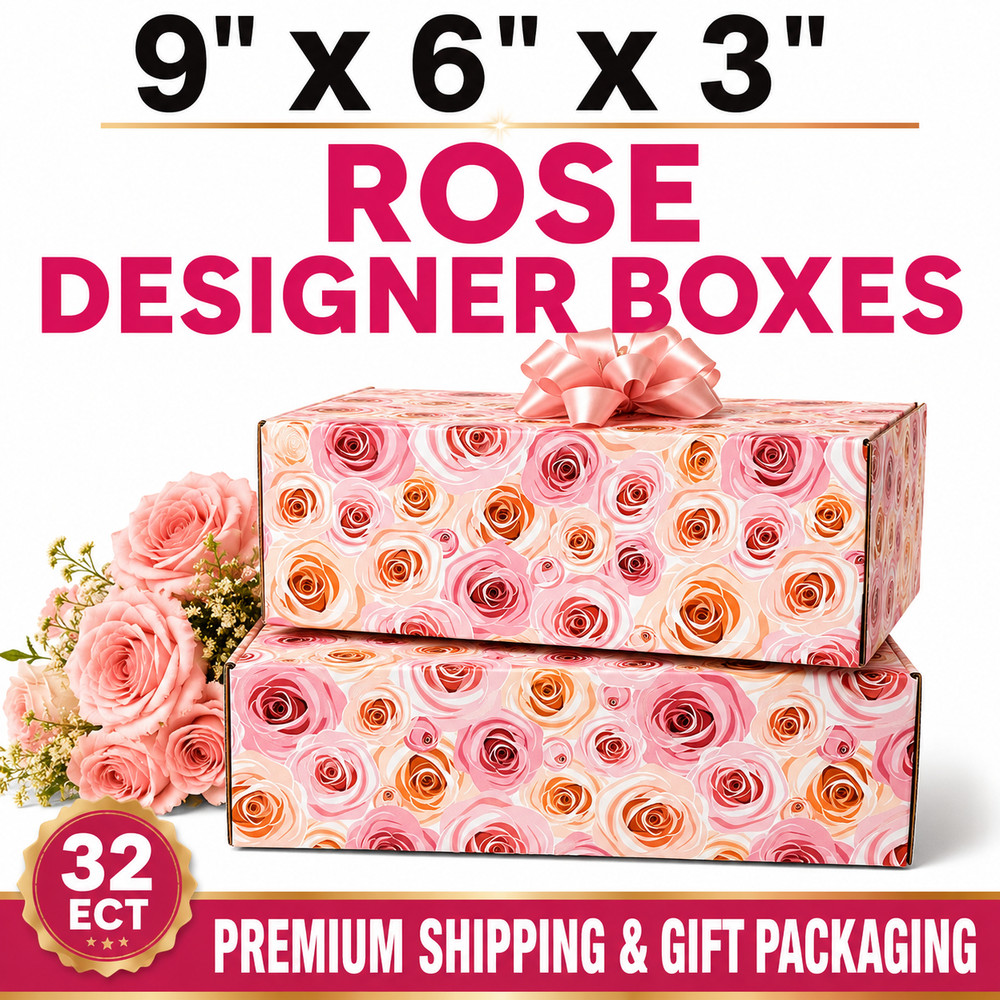 9x6x3 Rose Designer Shipping Boxes 32 ECT Floral Boutique Gift Mailers