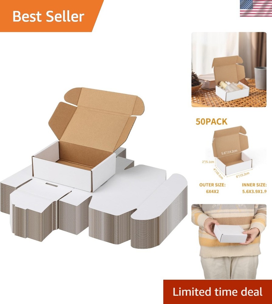 6x4x2 Inch Shipping Boxes 50 Pack White, Tab Lock Tuck Top Mailer Boxes for P…