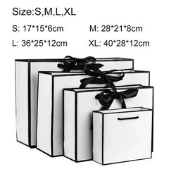 1-50pcs Gift Packaging White Paper Box Black Border Shopping Bags Portable Totes