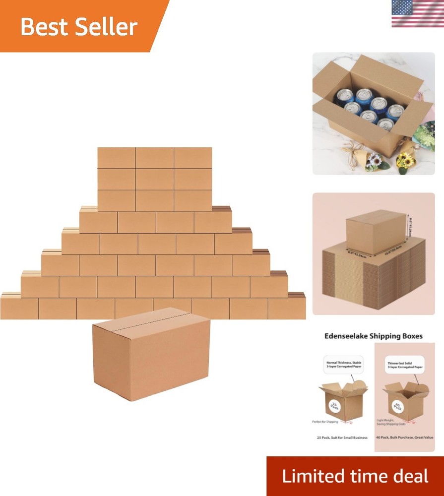 40 Pack Eco-Friendly 10x6x6 Shipping Boxes – Durable Cardboard for Packing