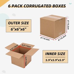 Lightweight Corrugated 6x6x6 Inch Moving Boxes, Eco-Friendly Pack of 6