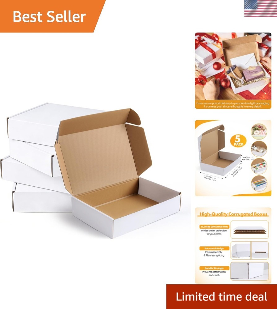 Compact White 6x4x2 Inch Corrugated Boxes – 5 Count for Easy Packing & Shipping