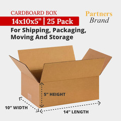 Partners Brand 14X10X5 Corrugated Cardboard Boxes, 14″L X 10″W X 5″H, Pack of 25