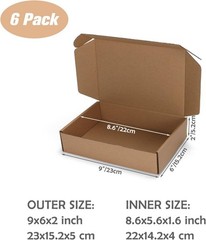 9x6x2 inch Shipping Boxes Set of 6 Brown, Inner Size 8.6×5.6×1.6 inch Cardboard