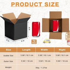 72 cajas de envío de cartón corrugado pequeñas para embalaje (4x4x4”, negro)
