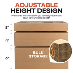 Multi-Depth Corrugated Boxes, 14″L x 12″W x 6″H, Pack of 5 – USA-Made Boxes f…