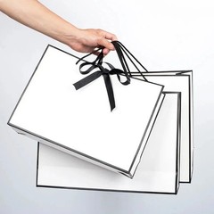1-50pcs Gift Packaging White Paper Box Black Border Shopping Bags Portable Totes