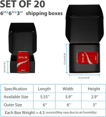 Black Shipping Boxes 6X6X3 Inches, 20 Pack | Easy Assembly, Sturdy 32 ECT Corrug