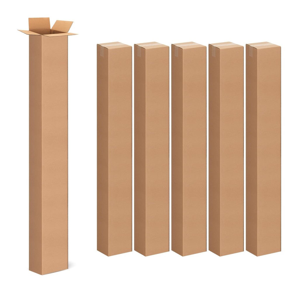 5 Pack 4x4x36 Inch Tall Corrugated Cardboard Boxes, 4″L x 4″W x 36″H Shipping…