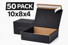 50 Black Shipping Boxes 10x8x4 Mailer Boxes Corrugated Cartons Self Seal No Tape
