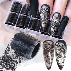 2 Boxes 20 Rolls White&Black Lace Nail Foil Sheets Holographic Nail Art Foil Tra