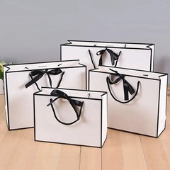 1-50pcs Gift Packaging White Paper Box Black Border Shopping Bags Portable Totes
