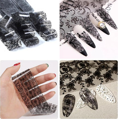 2 Boxes 20 Rolls White&Black Lace Nail Foil Sheets Holographic Nail Art Foil Tra