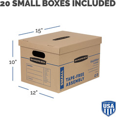 Small Classic Moving Box 20 Pack, Reinforced Handles, Tape-Free Assembly, Box wi