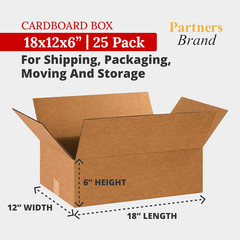 18X12X6 Corrugated Cardboard Boxes, 18″L X 12″W X 6″H, Pack of 25 | Shipping,…