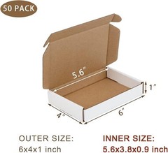 50 Pack 6X4x1 Inches Small Shipping Boxes, White Corrugated Cardboard Box