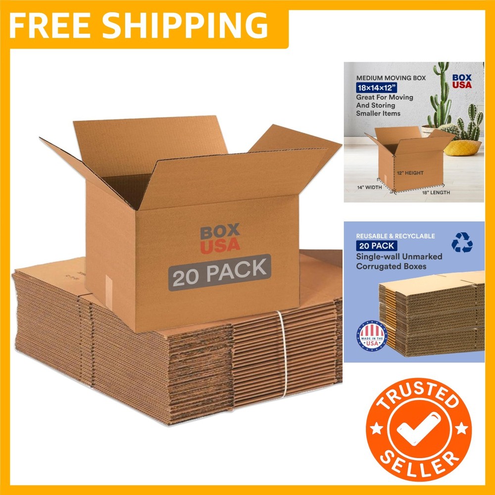 Moving Boxes 18″L x 14″W x 12″H 20-Pack Medium – Corrugated Cardboard Box for…