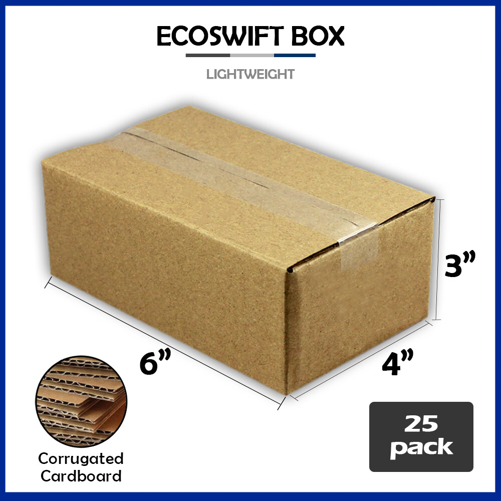 25 6x4x3 “EcoSwift” Brand Cardboard Box Packing Mailing Shipping Corrugated
