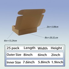 8X6X2 Inch Shipping Boxes Pack of 25, Brown Corrugated Cardboard Box Mailer Boxe