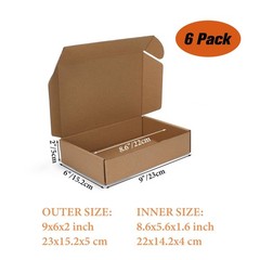9x6x2 inch Shipping Boxes 6 Pack Brown Tab Lock Tuck Top Mailer Boxes for Pac