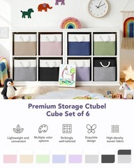 12×12 Storage Cube Bins, 6 Pack Reinforced Bottom Cardboard Foldable Box, Org…