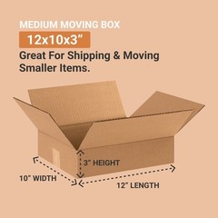Aviditi 12 x 10 x 3 Corrugated Cardboard Boxes, Flat 12L x 10W x 3H, Pack of 25