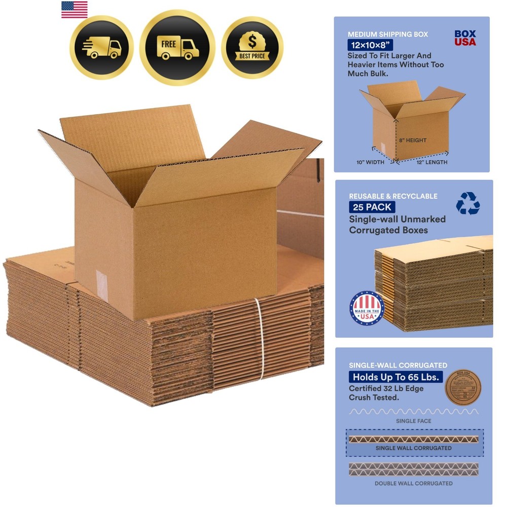 Shipping Boxes 12″L x 10″W x 8″H, 25-Pack Small Corrugated Cardboard Box Ship…