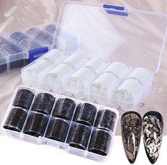 2 Boxes 20 Rolls White&Black Lace Nail Foil Sheets Holographic Nail Art Foil Tra