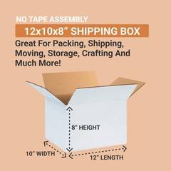 AVIDITI White Shipping Boxes 12″L x 10″W x 8″H (25 Pack) Small Medium Mailing…