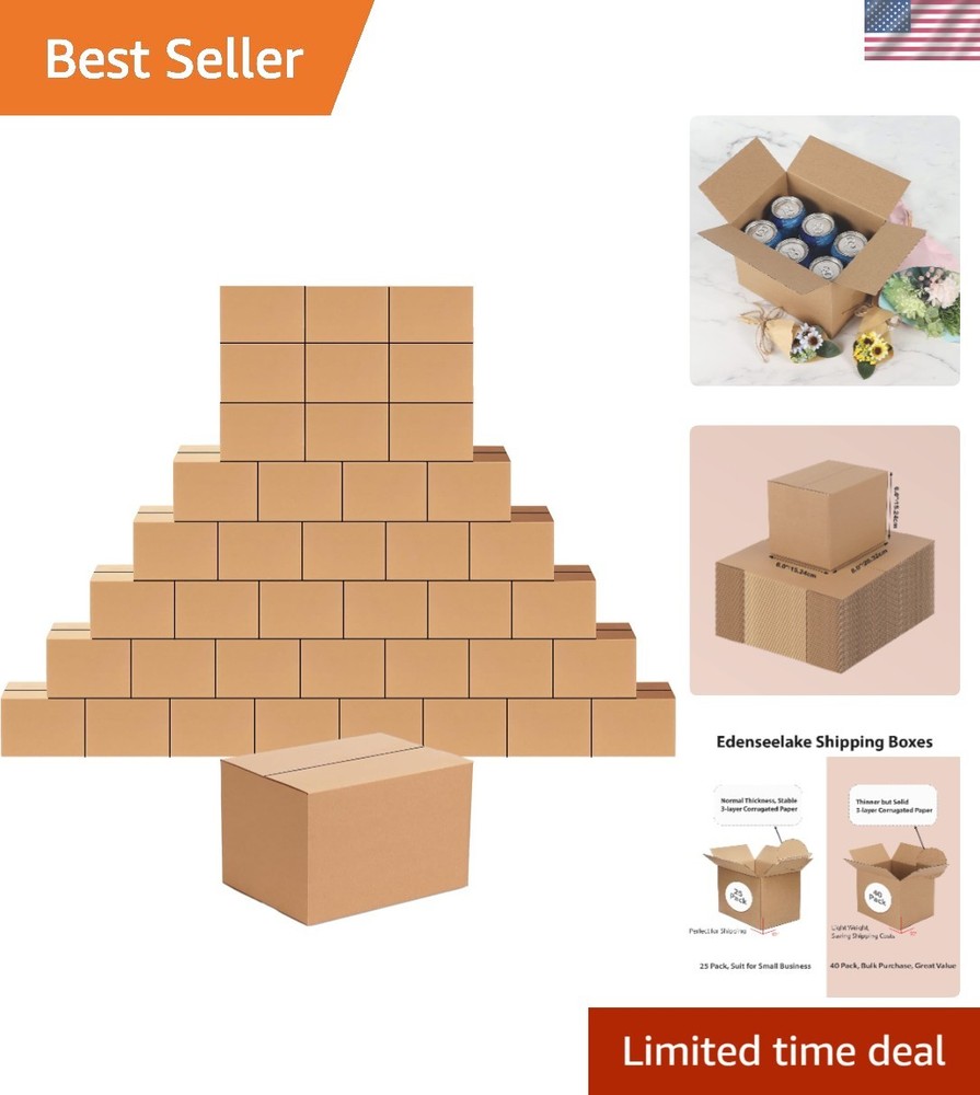 Brand New 40 Pack 8x6x6 Inches Shipping Boxes, Corrugated Cardboard, Brown, E…