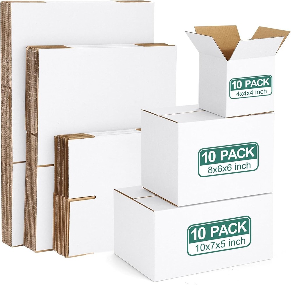30-Pack White Corrugated Assorted Small Shipping Box Mailers (10 Pcs Each)