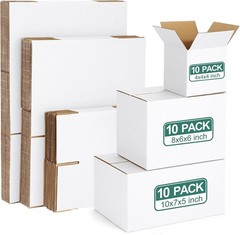 30-Pack White Corrugated Assorted Small Shipping Box Mailers (10 Pcs Each)