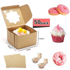 50 Pcs Brown Bakery Boxes with Window, Aoeoe 4x4x2.5 Inches Single Individual…