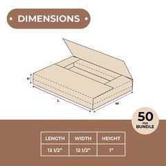 12 1/2 x 12 1/2 x 1″ Kraft Easy-Fold Mailers ECT-32B 50/Case