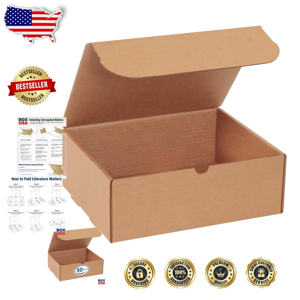 Kraft Literature Mailers 11.13×8.75×4″ 50pc Strong Corrugated USA Made