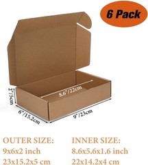 9x6x2 Inch Shipping Boxes – 6 Pack Brown Mailer Boxes for Stylish Gift Wrapping
