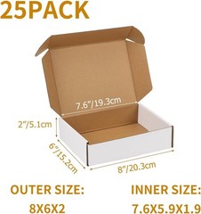 8x6x2 Inch Shipping Boxes 25 Pack White, Tab Lock Tuck Top Mailer Boxes for P…